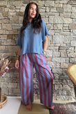Bloc Striped Wide Barrel Pant Denim & Rhubarb